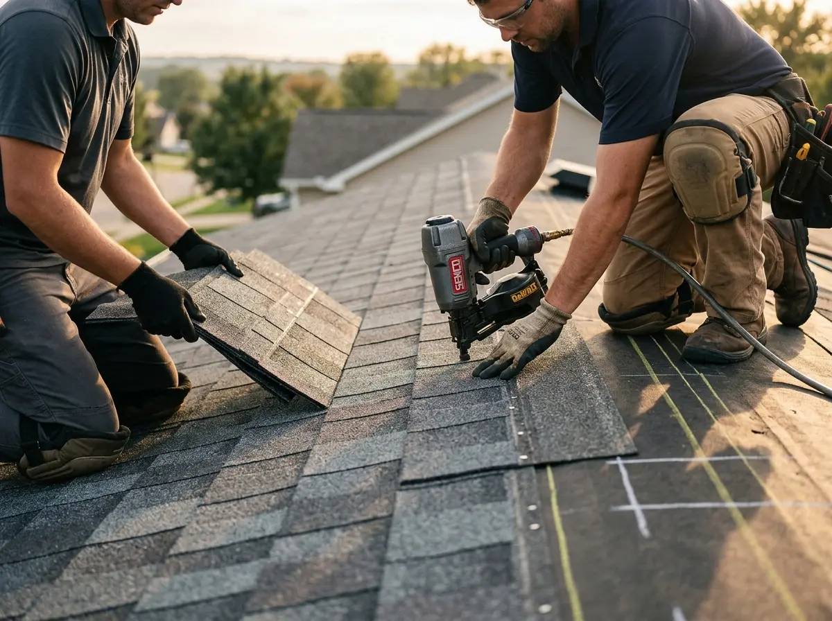Professional roofer working on a residential roof in Nanakuli